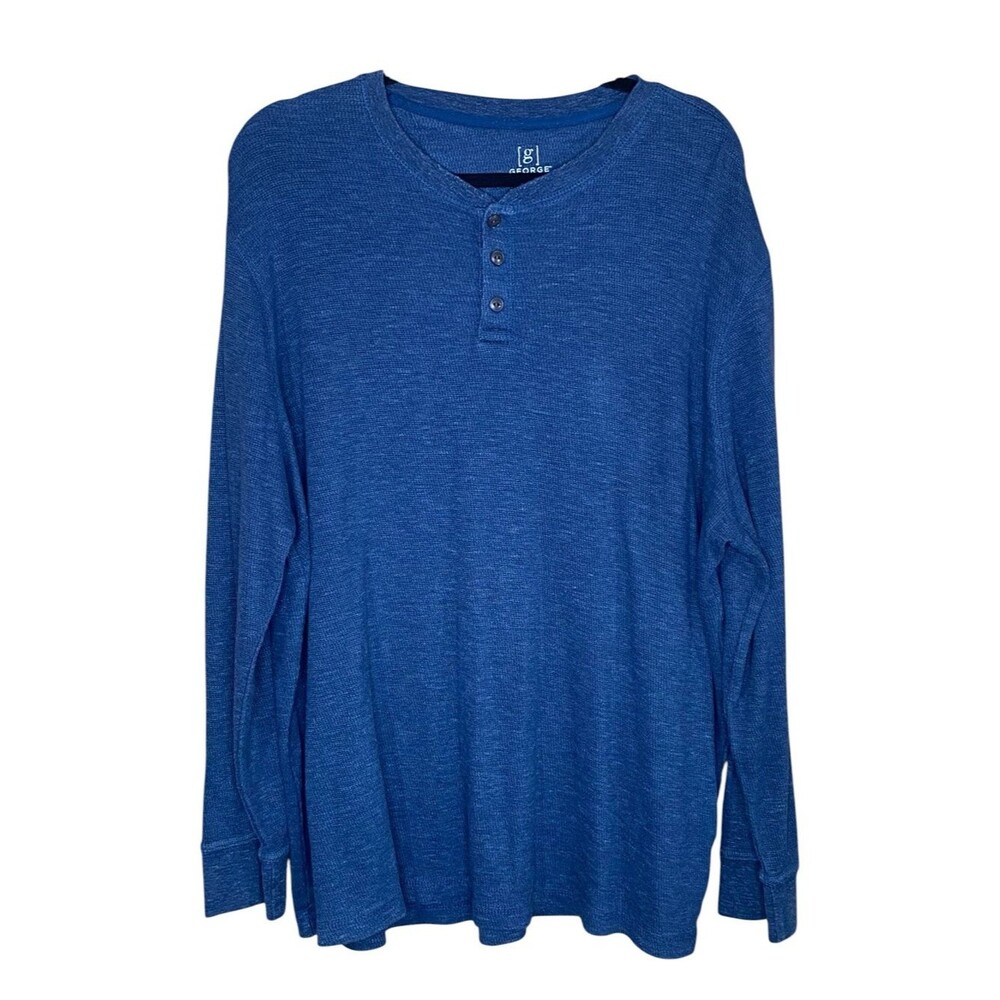 George Plus Size Henley Shirt Thermal Casual Soft Knit 3 Button Closure SZ 3X